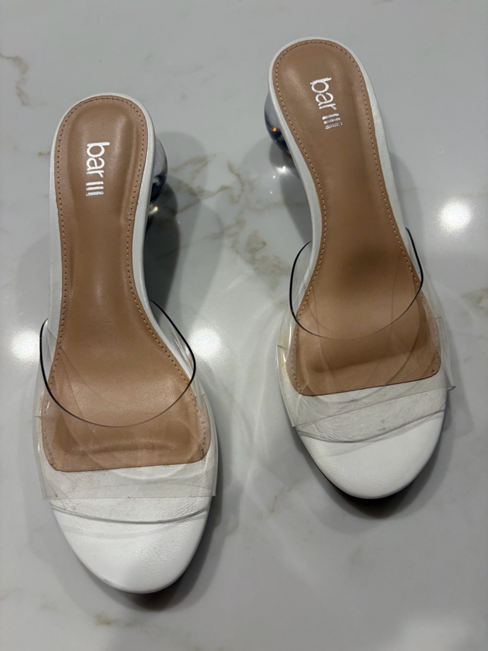 Bar III White Clear sandals with clear ball heels